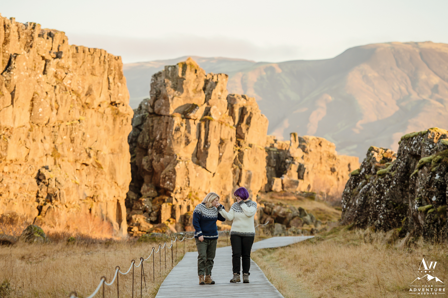 Two Girls Walking After their Proposal Thingvellir National Park
