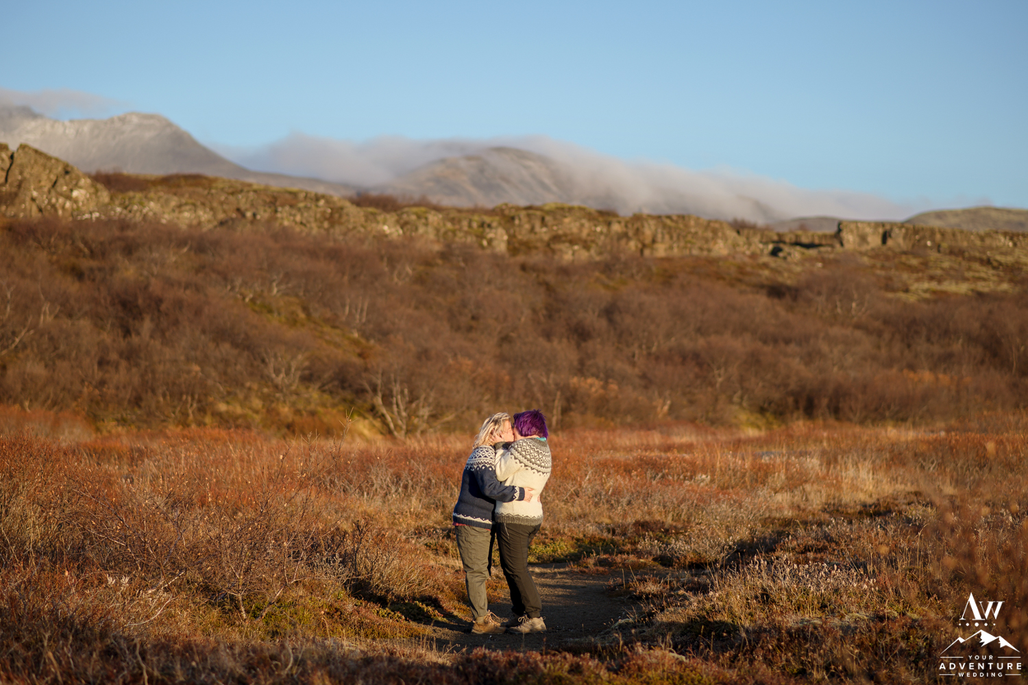 Couple Kissing after Proposing in Iceland Thingvellir National Park