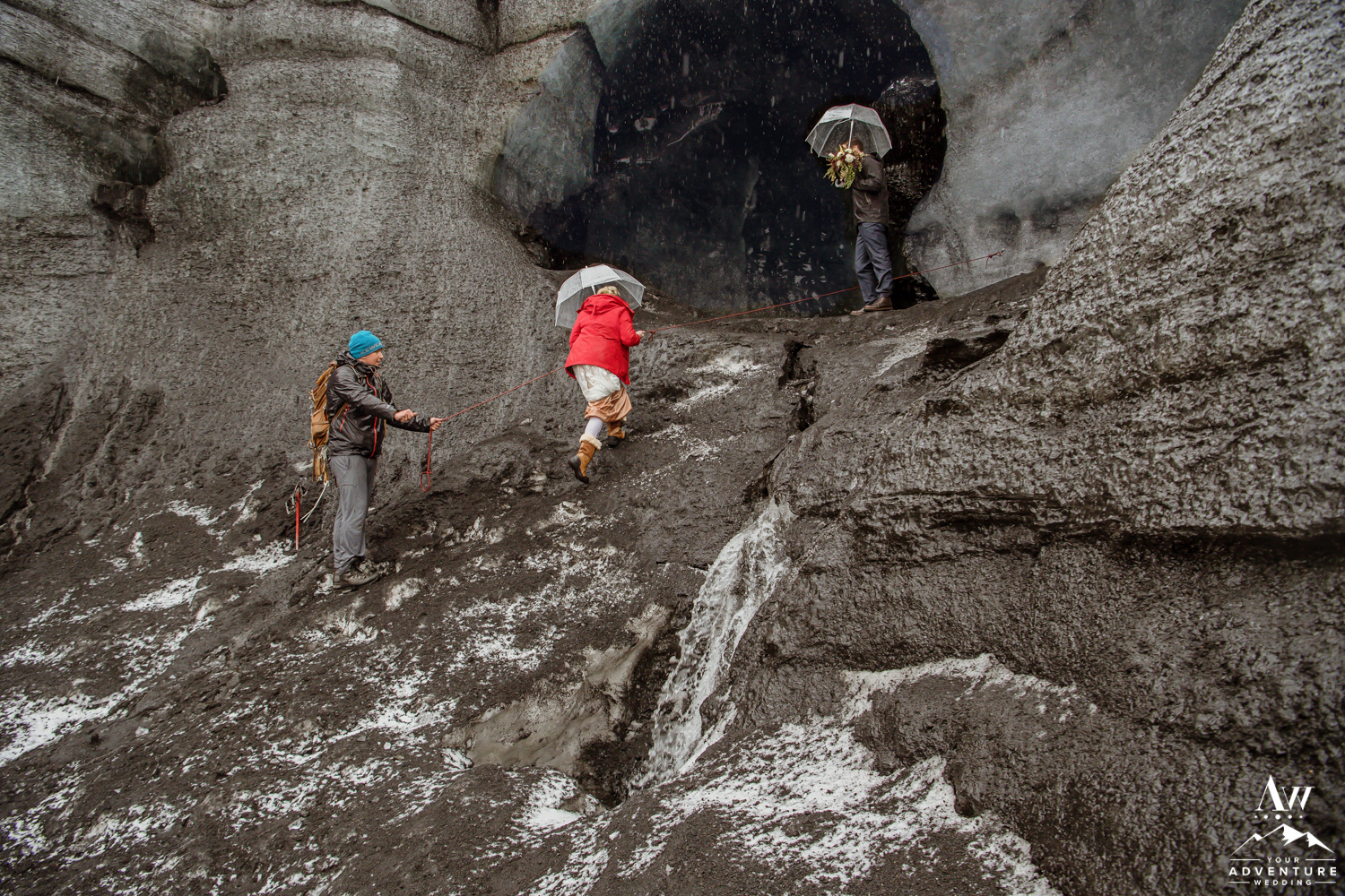 Ice Cave Elopement Couple Climbing