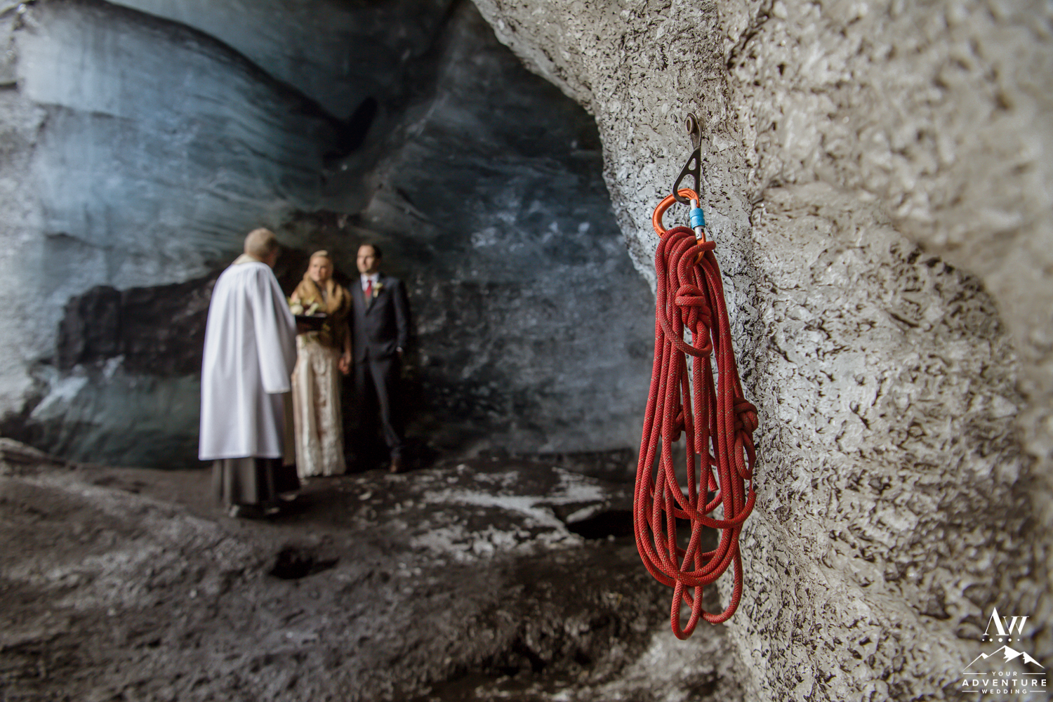 Climbing Rope during an Ice cave elopement in Iceland