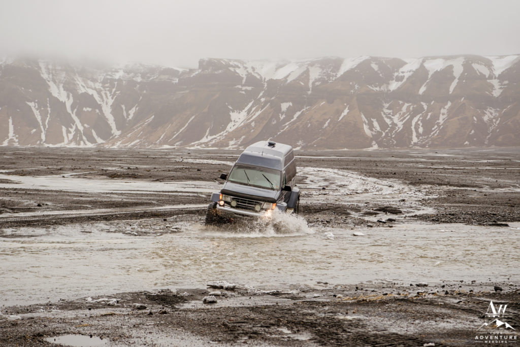 Super Jeep Crossing a River in Iceland