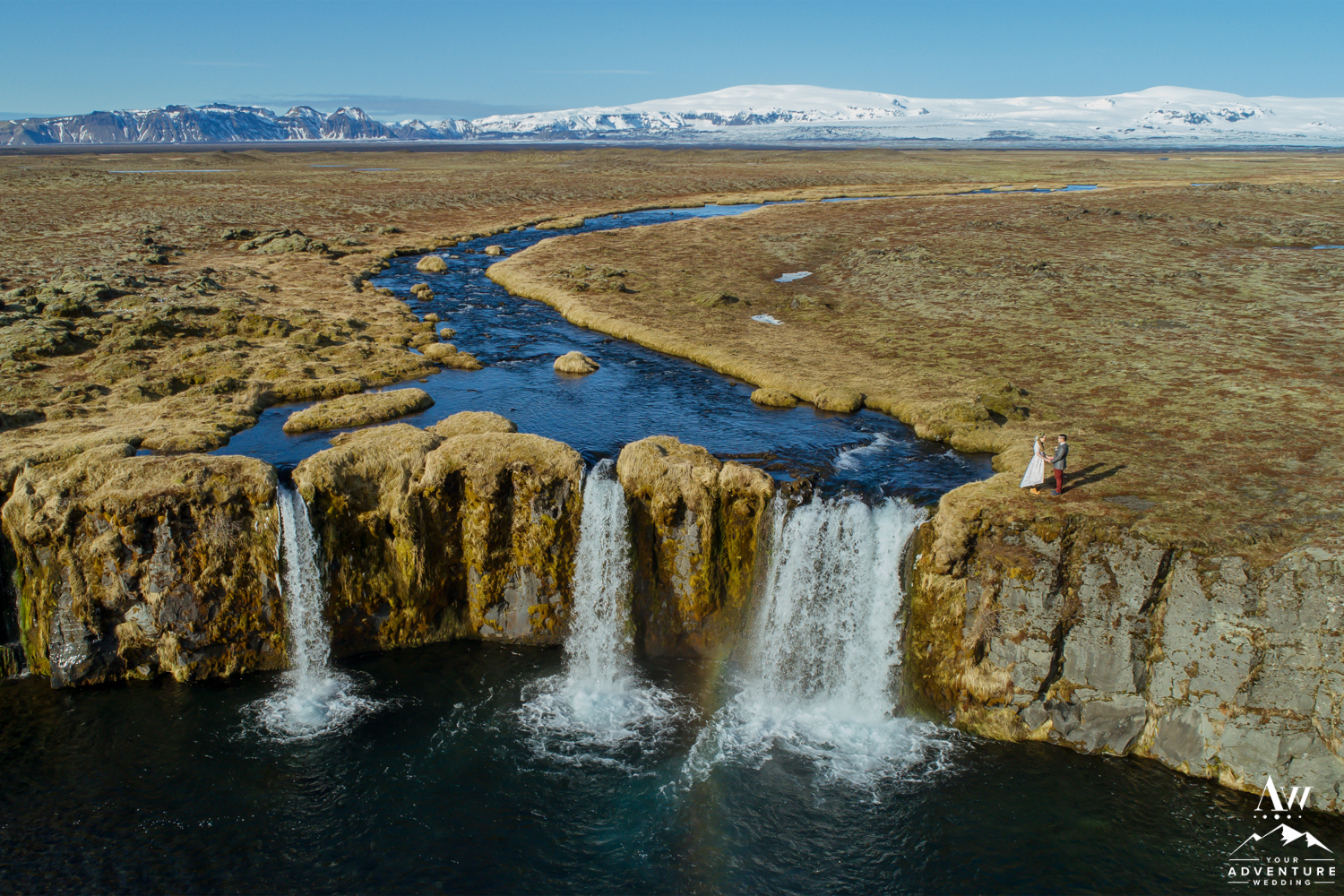 Drone Iceland Waterfall Wedding Photo