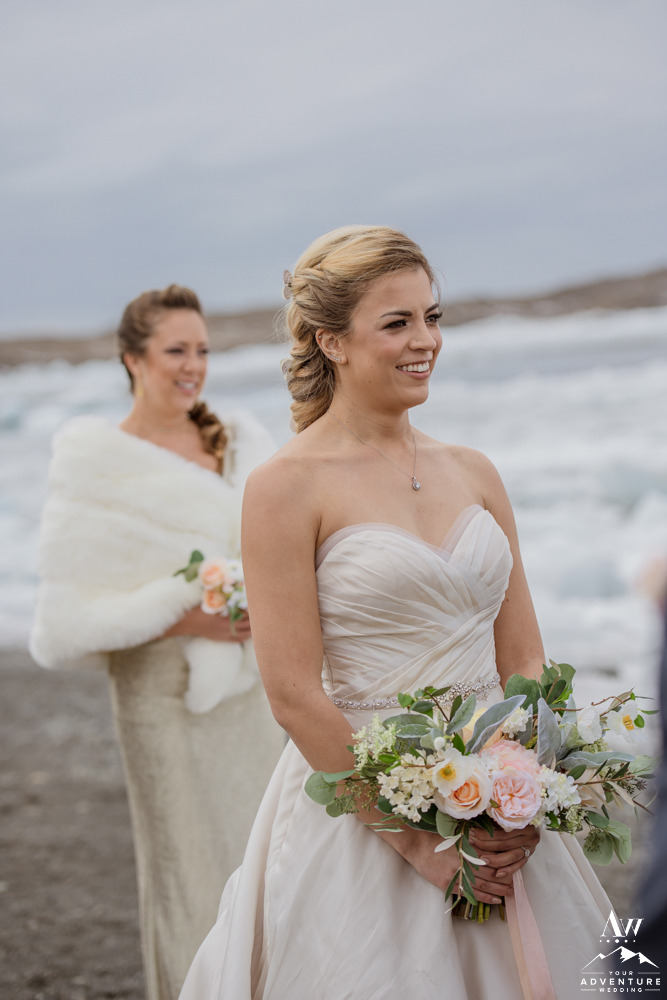 Bride Smiling during Iceland wedding ceremony