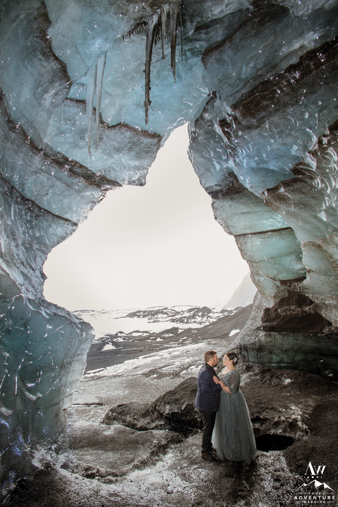 Iceland wedding couple inside of an ice cave