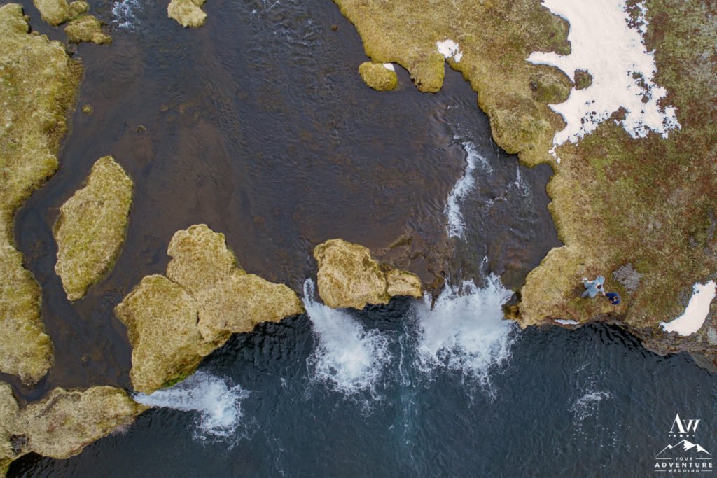 Drone wedding photo at Iceland Private Waterfall