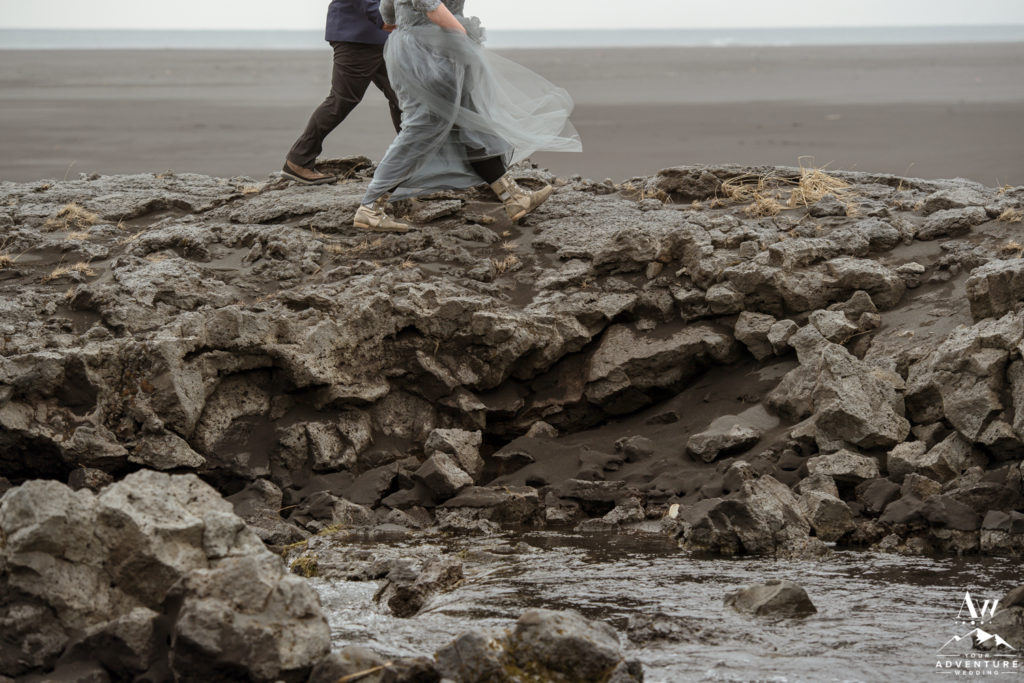 Couple exploring during Iceland adventure wedding