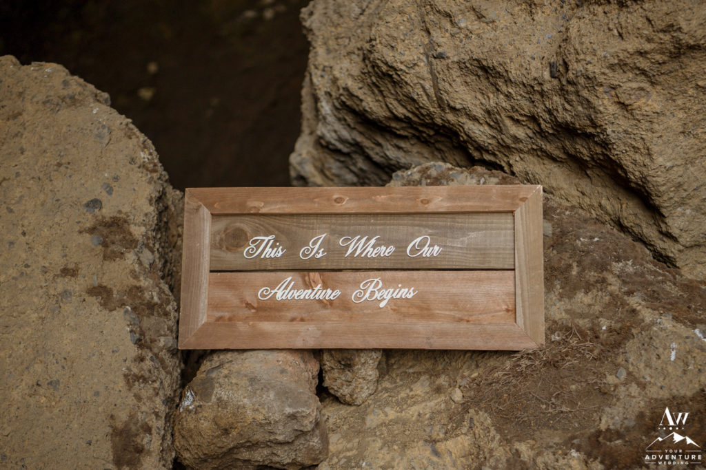 This is where our adventure begins sign for Iceland Elopement