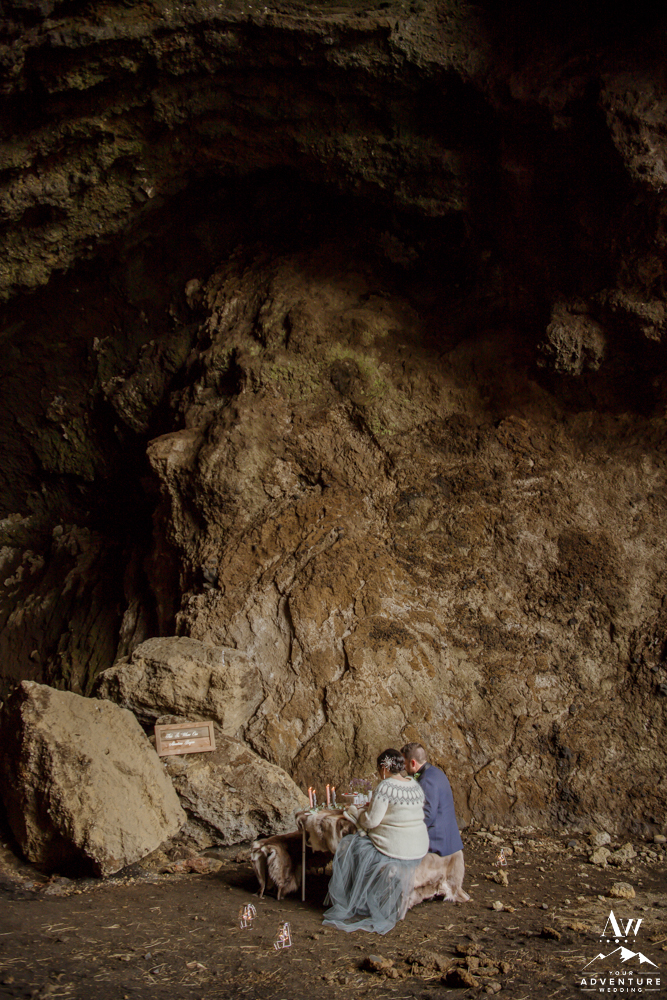 Luxury Winter Elopement Picnic in a Cave