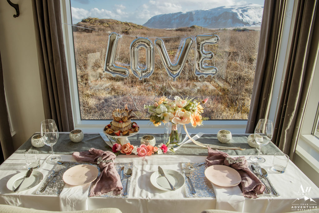 LOVE themed Iceland Elopement Reception