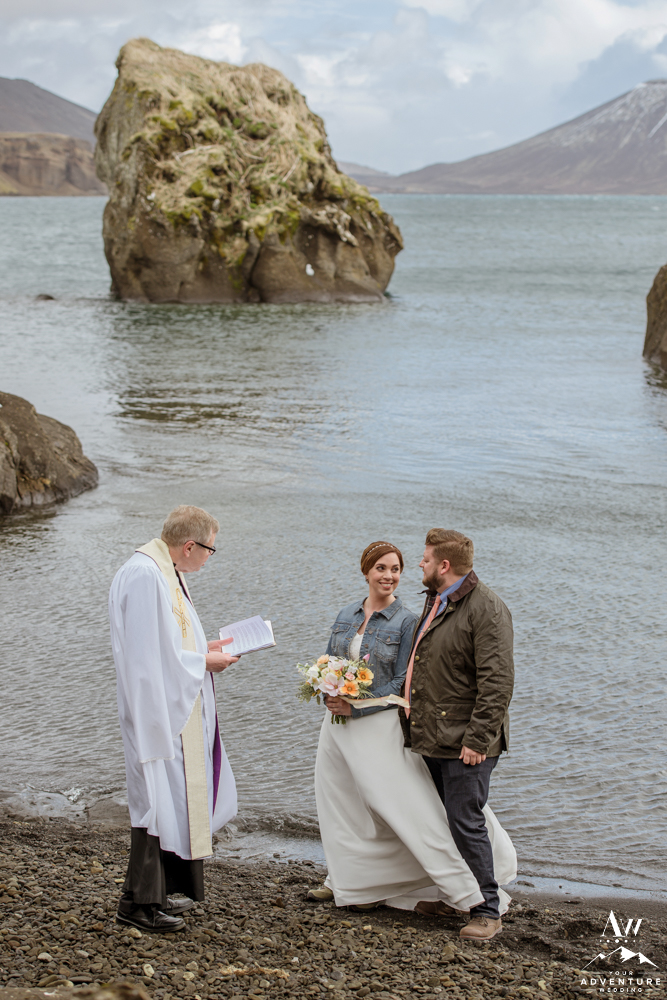 Bride and Groom Wed at a Lake in Iceland