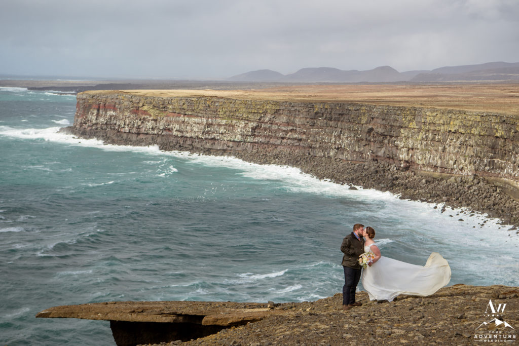 Golden Sea Cliffs during Iceland wedding adventure
