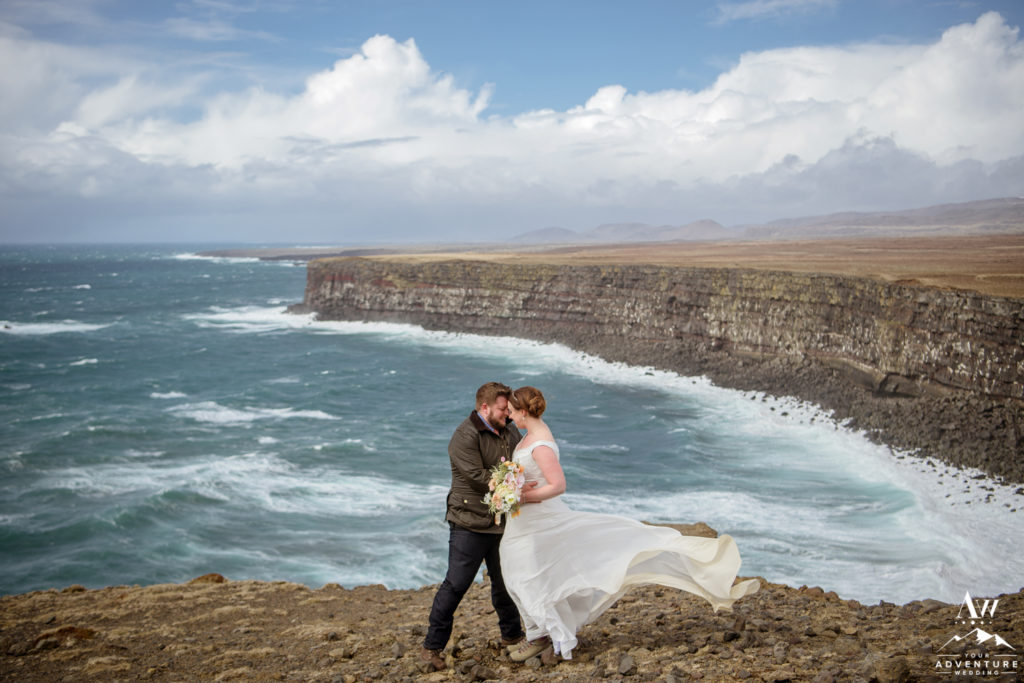 Iceland Elopement Couple at Golden Sea Cliffs