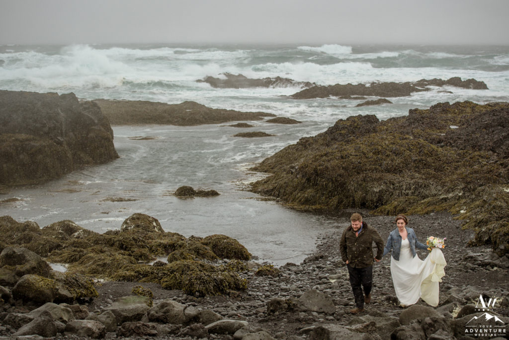 Iceland Wedding Couple exploring black beach
