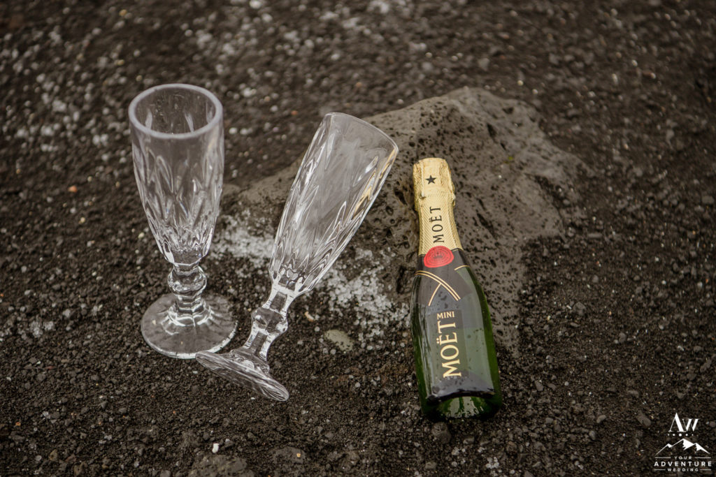 Iceland Elopement Couple Champagne Toast Moet