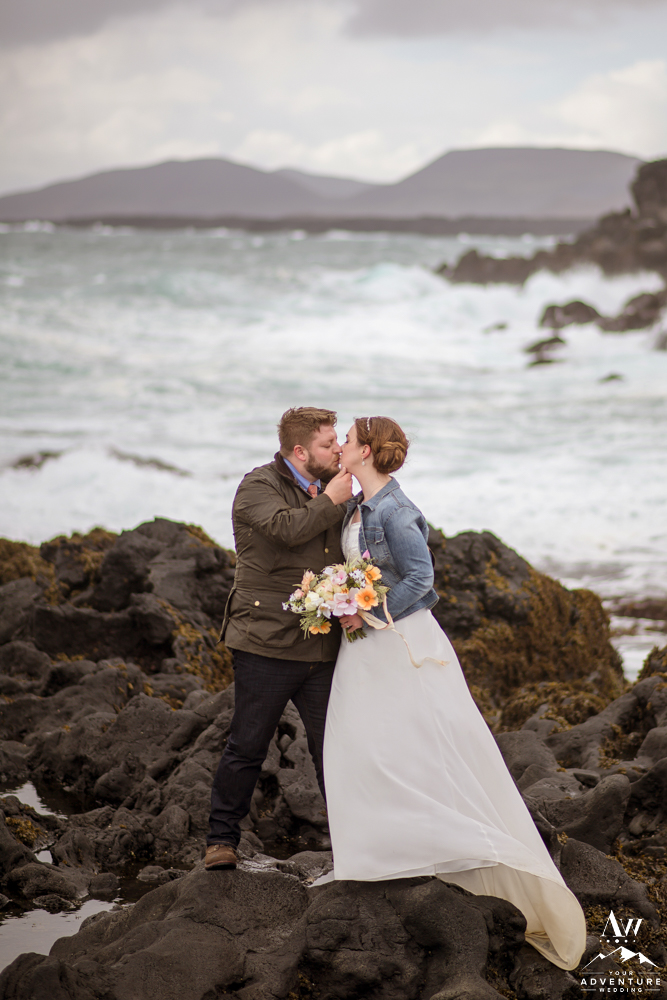 Iceland Wedding Couple kissing on a beach