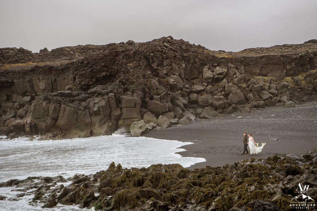 Black Lava Rock Beach Iceland Wedding Couple