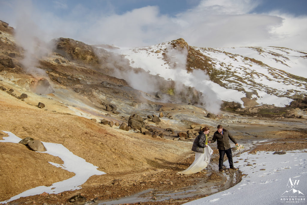 Iceland Wedding Couple Adventuring in Geothermal Area