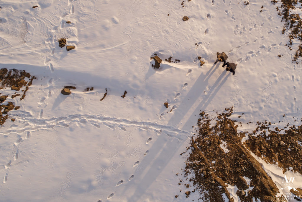 Iceland Engagement Session during Winter Snow Drone Shot