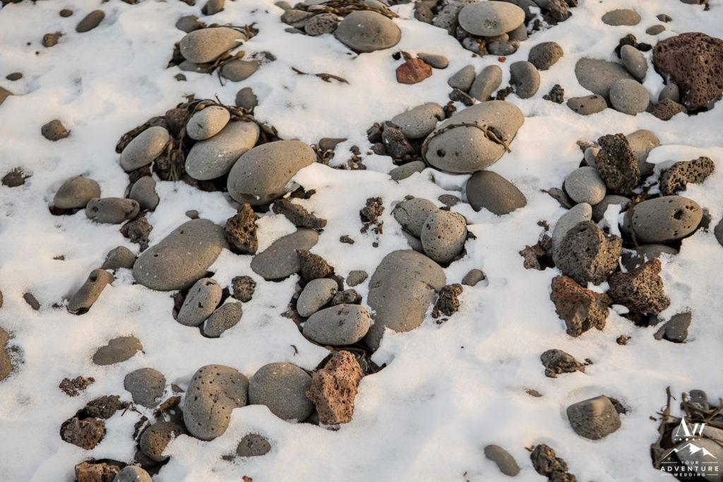 Basalt Rocks on Black Sand Beach in January