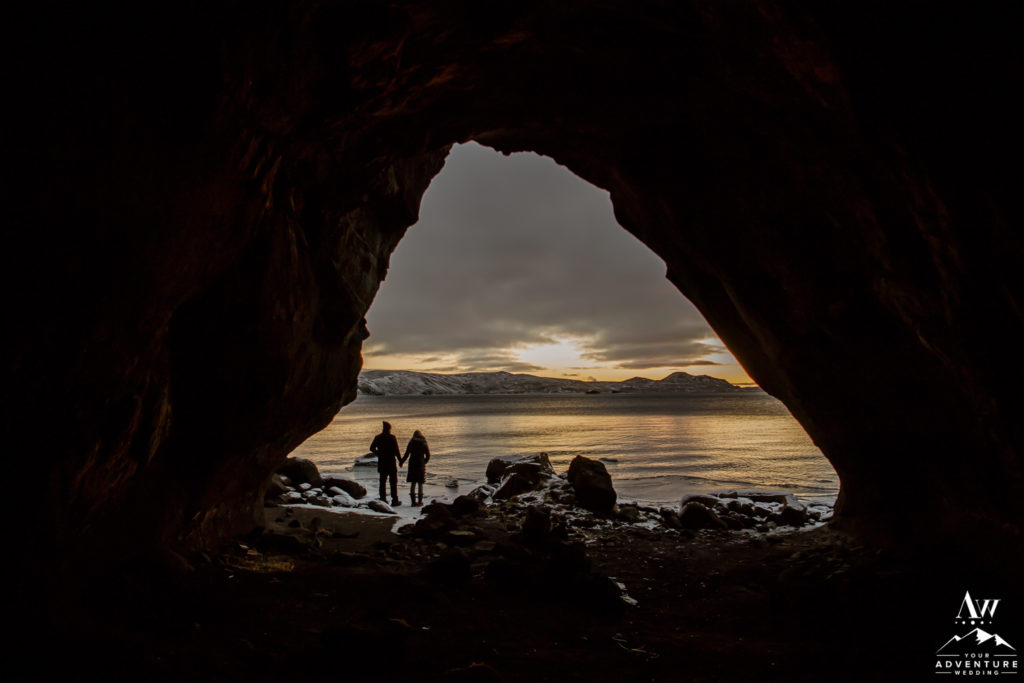 Sunset during Iceland Cave Engagement Session