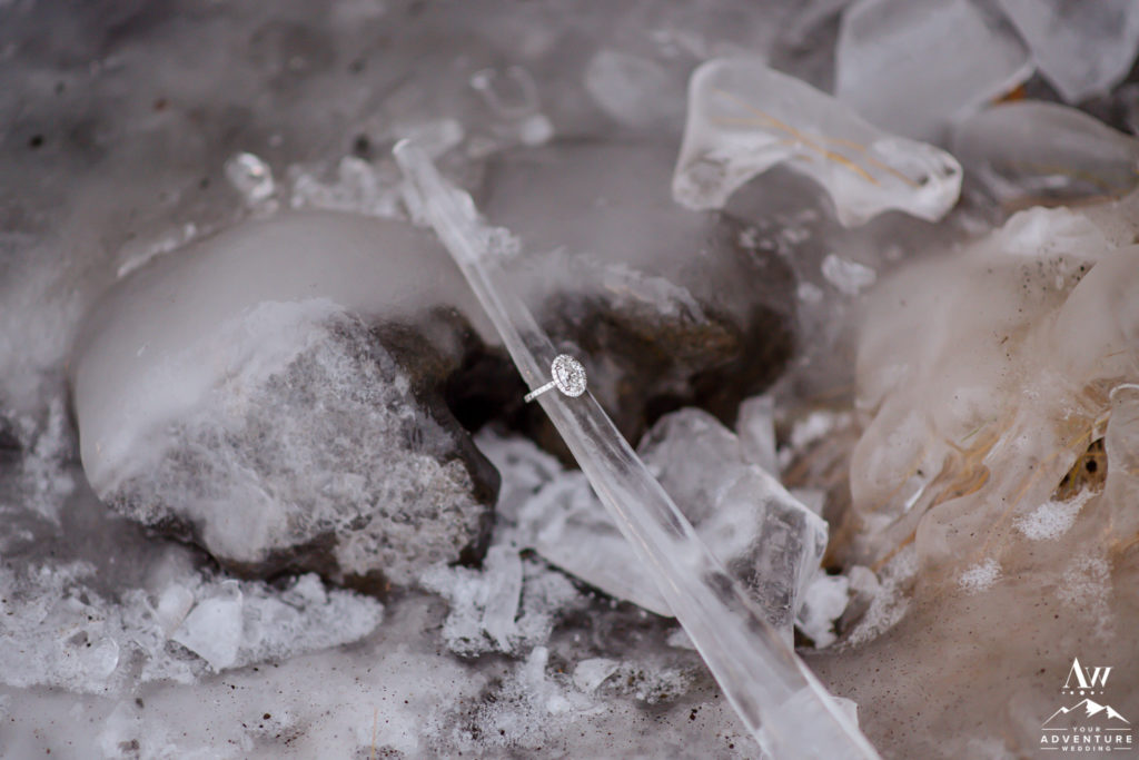 Iceland Wedding Ring on an icicle