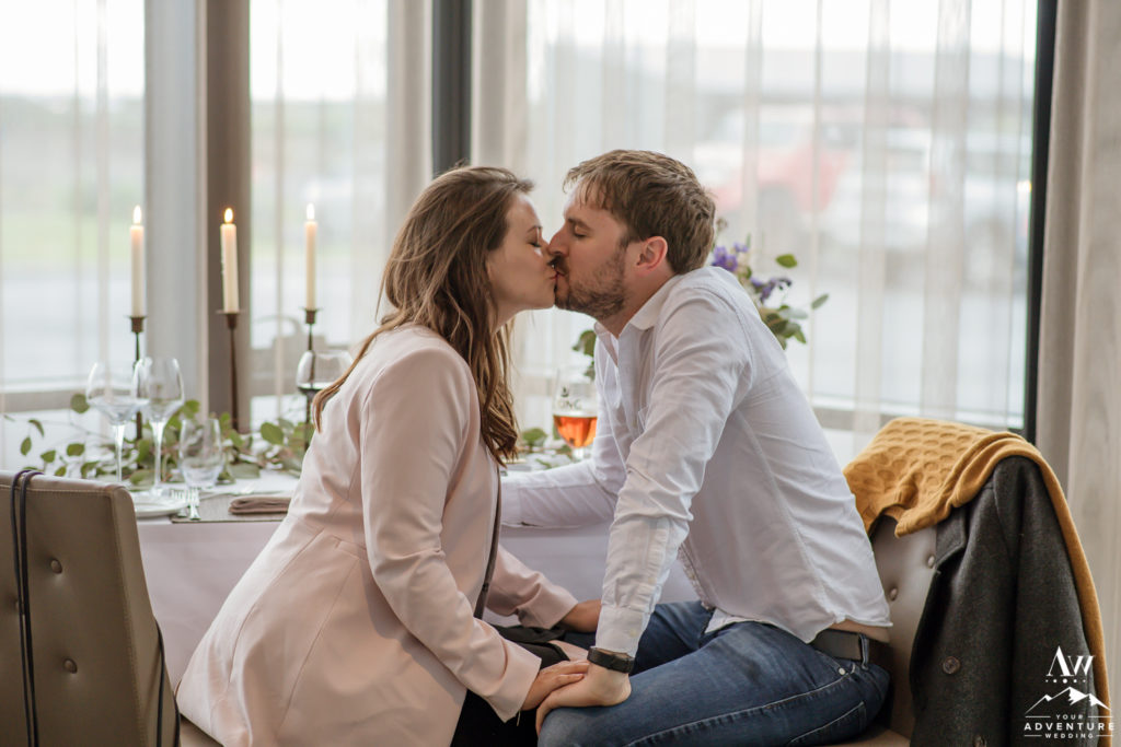 Iceland wedding couple kissing inside the berg in Icelandair Vik