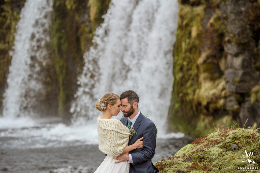Iceland Wedding Couple at a private waterfall