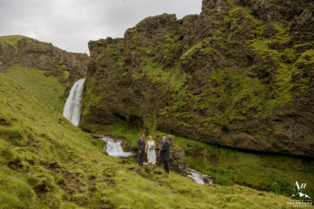 Iceland wedding ceremony at a private waterfall