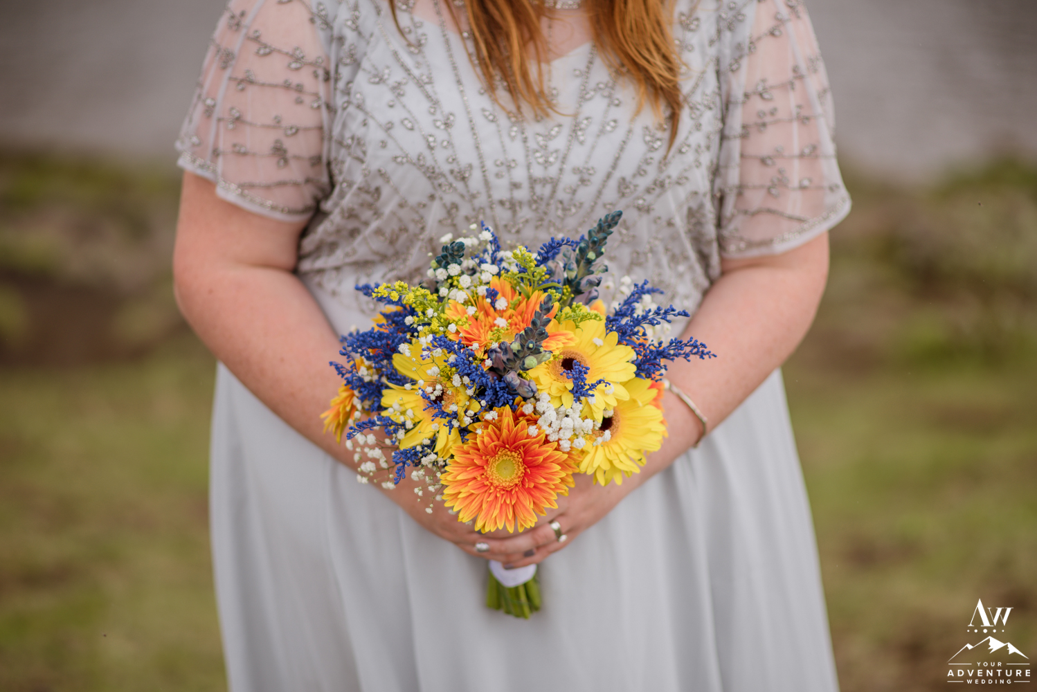 Iceland Wedding Bouquet Blue and Yellows