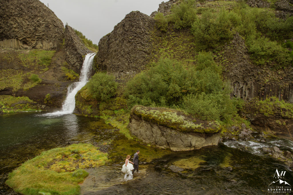 Iceland Wedding couple on Gjáin Hike