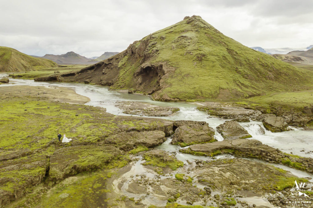 Drone Wedding photo of couple in Iceland