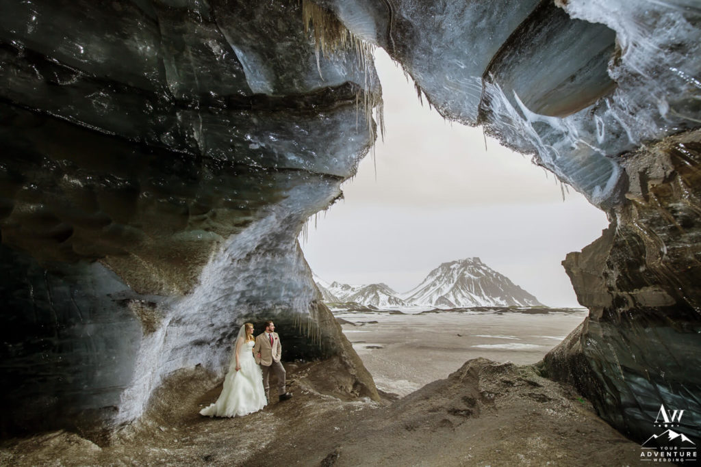 Adventure Elopement Couple inside an Ice Cave