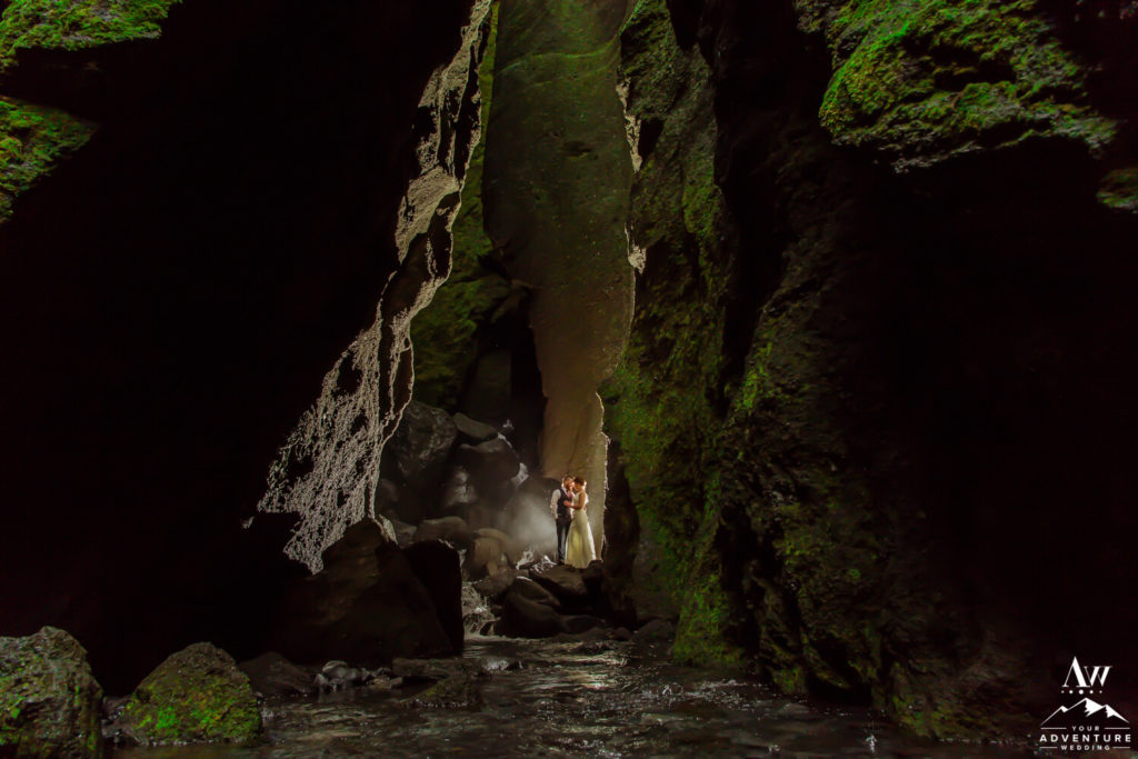 Thorsmork Wedding Couple inside a cave