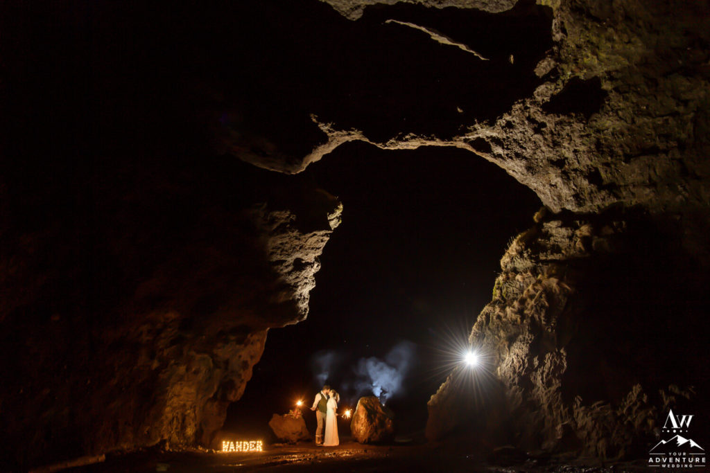 Nighttime Wedding photos in an Iceland Cave