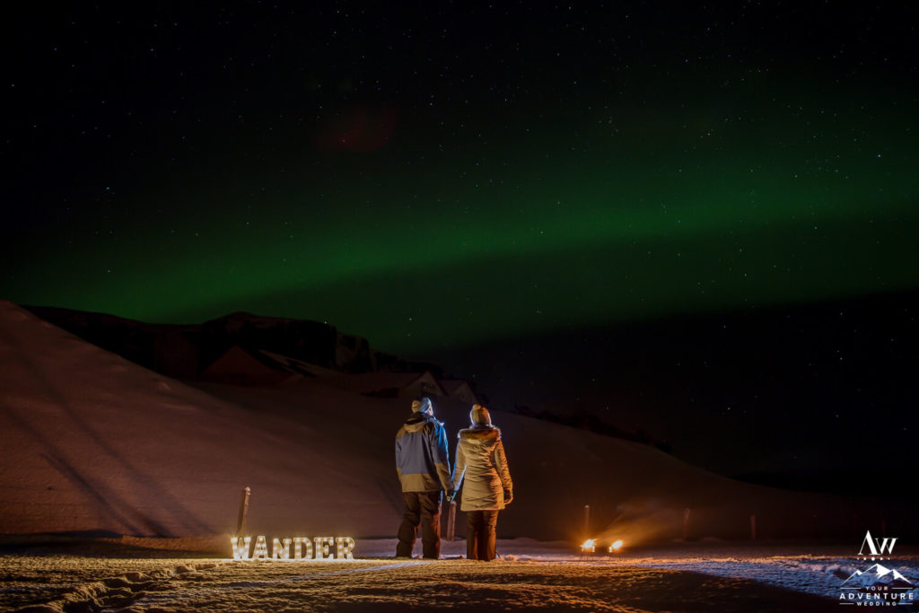 Iceland Wedding Couple under Northern Lights