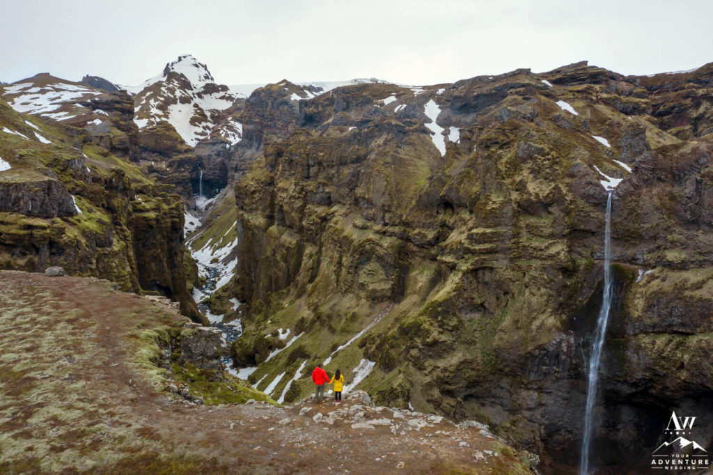 Múlagljúfur Hiking Elopement Couple at the Canyon