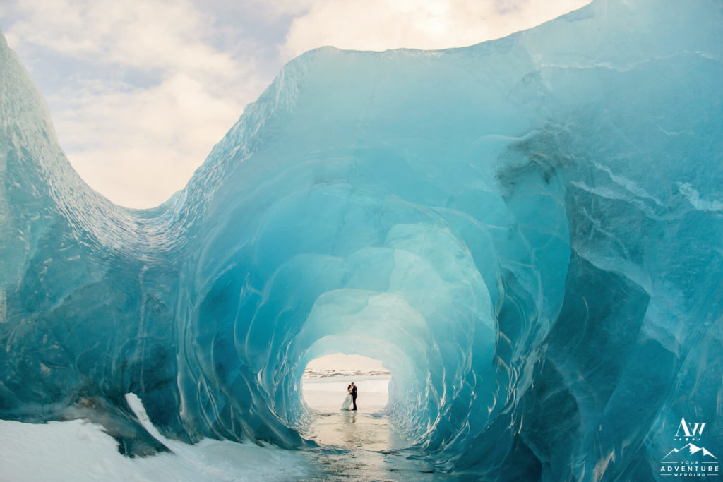 Adventurous Iceland elopement couple in blue ice cave