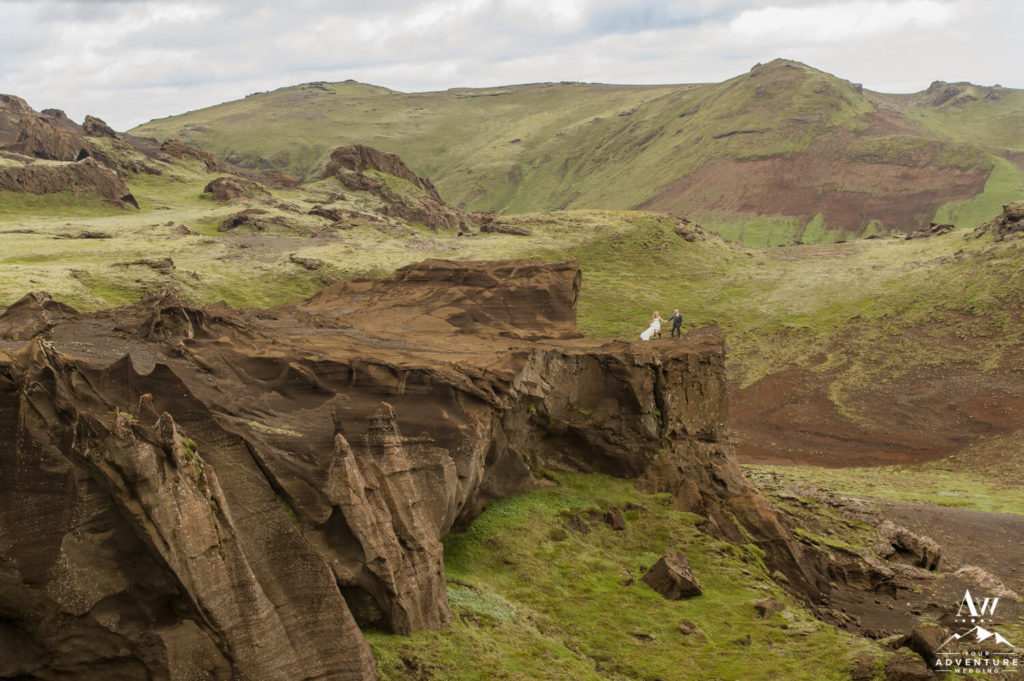 Iceland Wedding Couple on Cliff