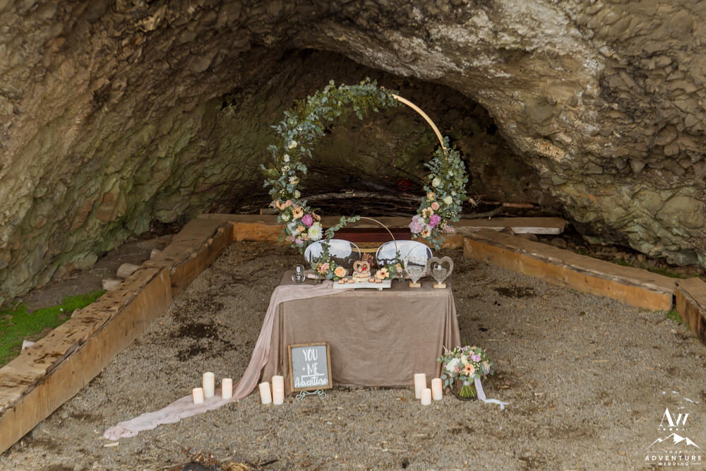 Styled Elopement Table inside of a Cave in Iceland