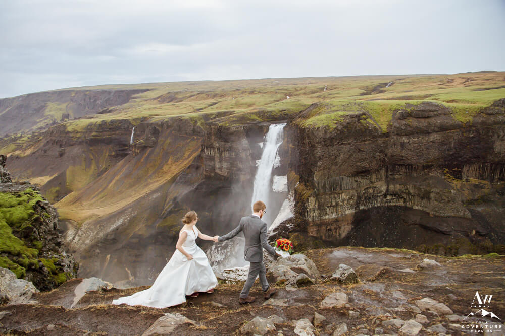 Wedding Couple at Haifoss Waterfall