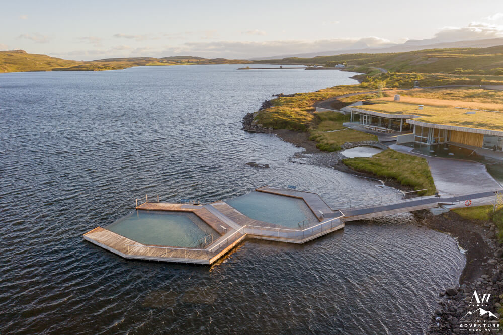 Vök Baths in East Iceland from a Drone