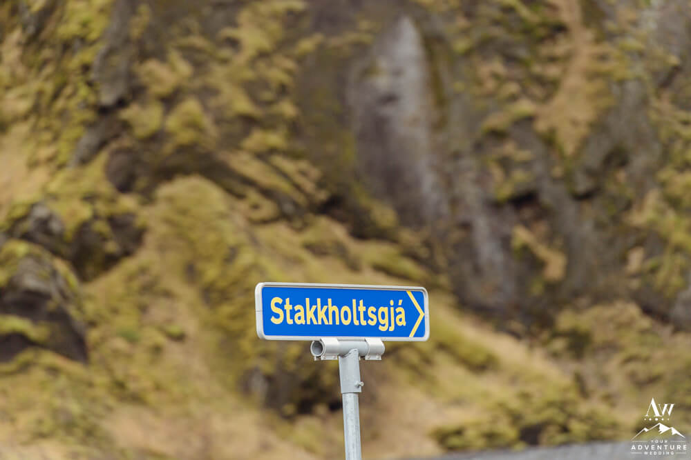 Stakkholtsgjá Hike Sign in Iceland