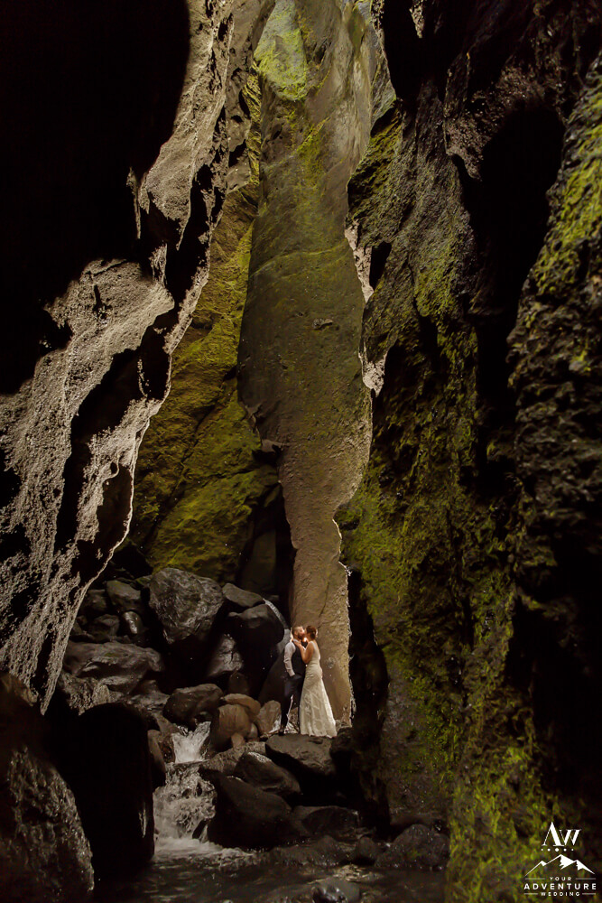 Stakkholtsgjá Slot Canyon in Iceland Couple Kissing