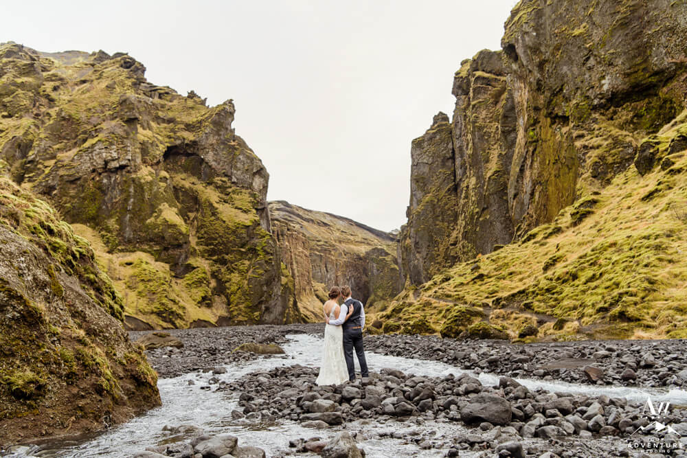 Iceland Elopement Couple in Stakkholtsgja Canyon