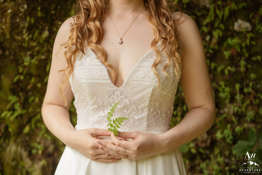 Iceland Bride holding a fern