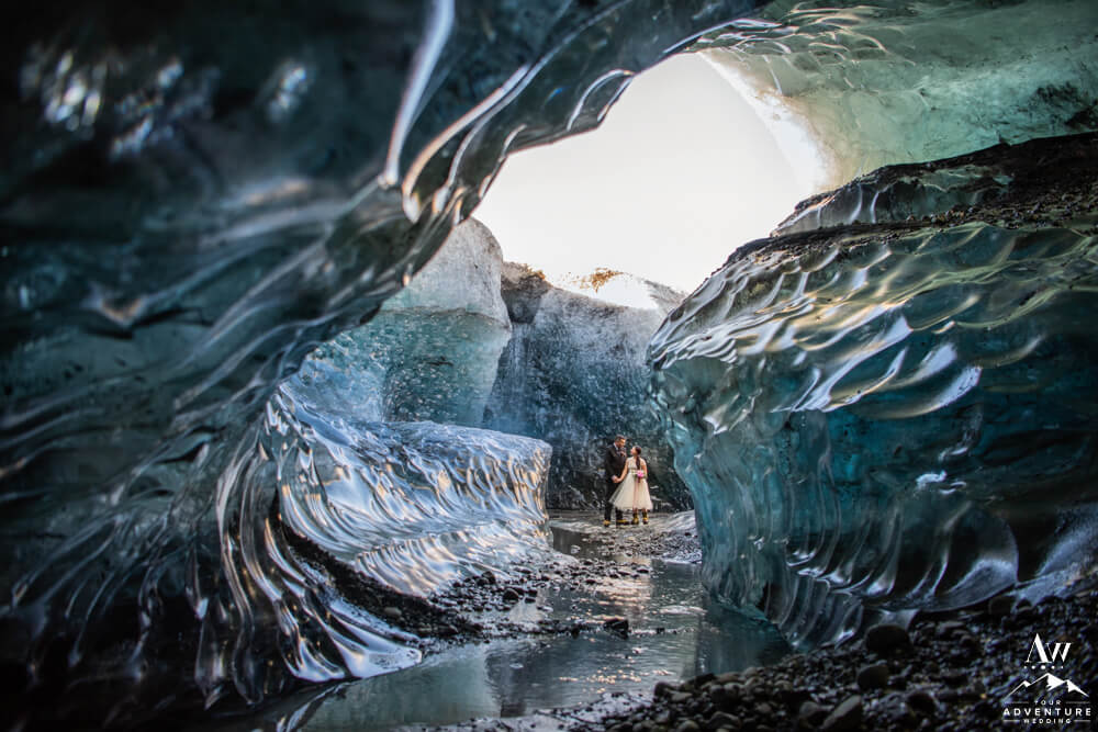 Iceland Vow Renewal Couple in Ice Cave