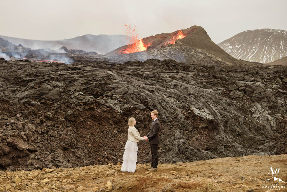 Iceland wedding couple at the volcano