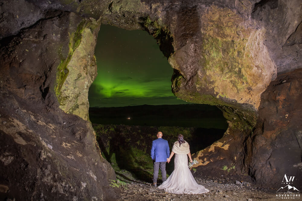 Iceland wedding couple under the Northern Lights