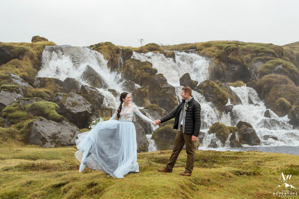 No Rules Elopement Iceland Couple at a Waterfall
