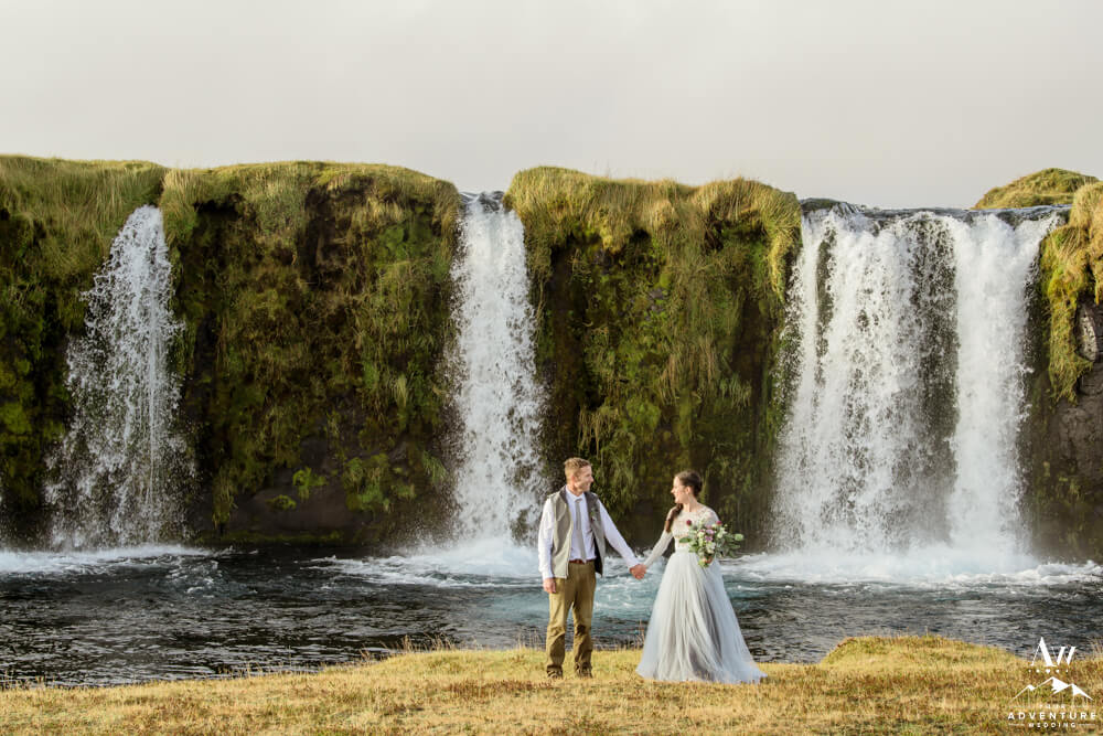 Eloping in Iceland Couple at Waterfall